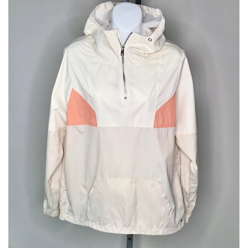 Volcom Womens Sz 4/6 Cream Peach Windbreaker Anorak Jacket Hooded WaterResistent
